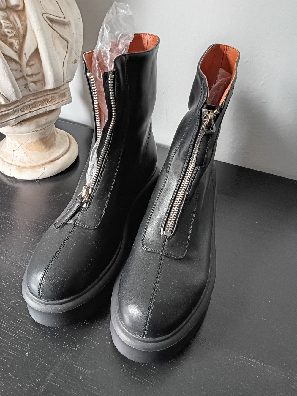 Women's Black Front-Zip Leather Ankle Booties